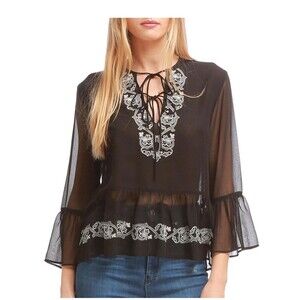 WALTER BAKER Black Nat Embroidered Blouse Top Size XS NWT $148